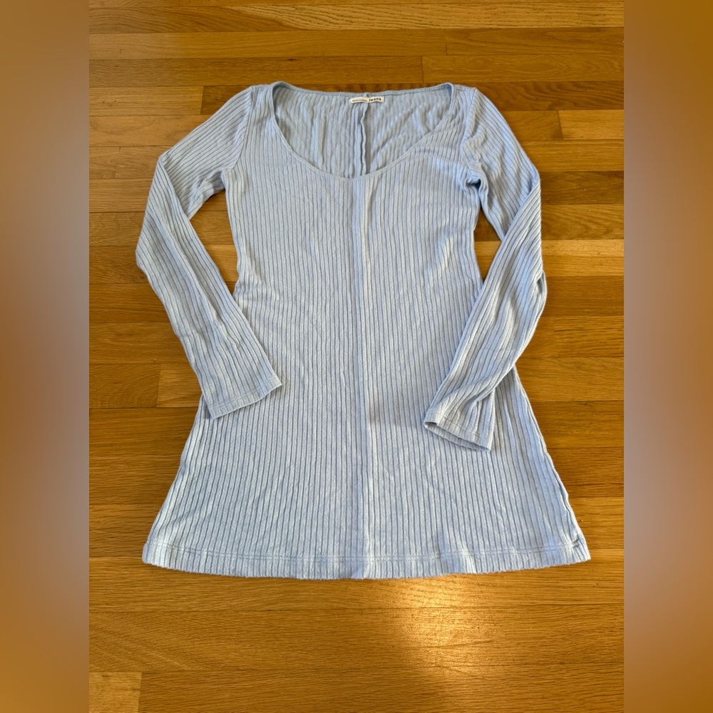 Reformation Jeans Light Blue Ribbed Long Sleeve Mini Dress XS - Picture 3 of 9
